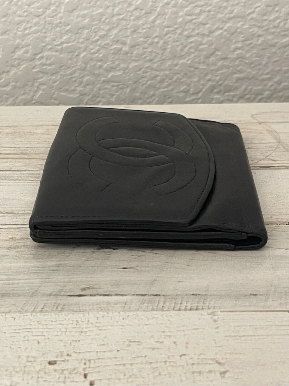 CHANEL Vintage Black Lambskin Oversized CC Bifold Wallet Made in France
